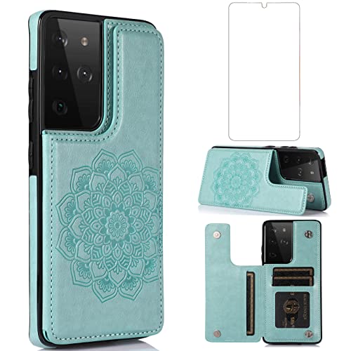 Coque de protection S21 Ultra verte anti-rayure avec porte-cartes