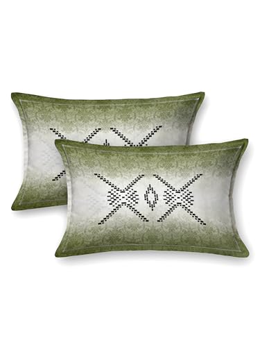 Image of Mafatlal 186 TC Autumn Delight Cotton Bedsheet King Size | 108 x 108 Inches | Lightweight Breathable Summer Fabric | Soft Comfortable Bedding with 2 Pillow Covers | Artichoke Green