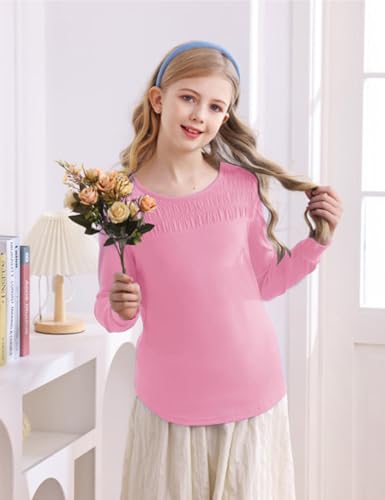 Vivitulip Girl’s Basic Long Sleeve Crew Neck T-Shirts Casual Smocked Cute Tunic Tops2
