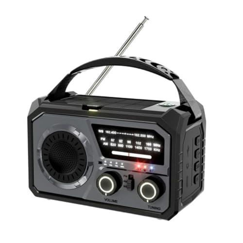 Radio météo solaire 16000 mAh pour camping et randonnée avec manivelle et Bluetooth