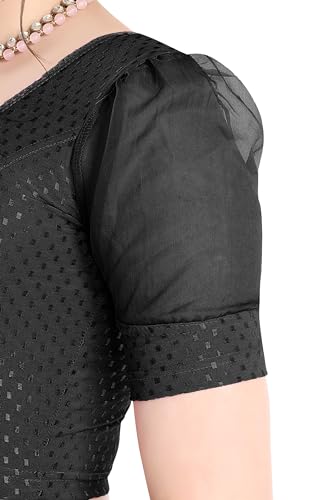 Image of FINESTFIT Stay On Trend Fashion 100% Cotton Readymade Blouses for Women,Round Neckline with Organza Balloon Sleeves.