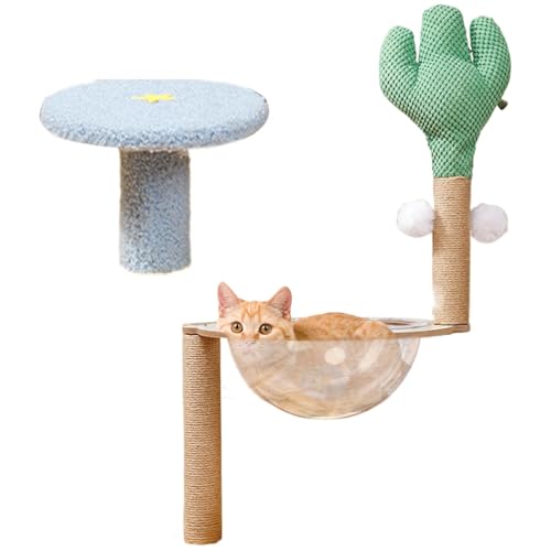 Cat Tree Tower, Cactus Cat Hammock House, 15.35x15.35x32.68 In, Removable Activity Center, Climber Stand Cozy Space, Interactive