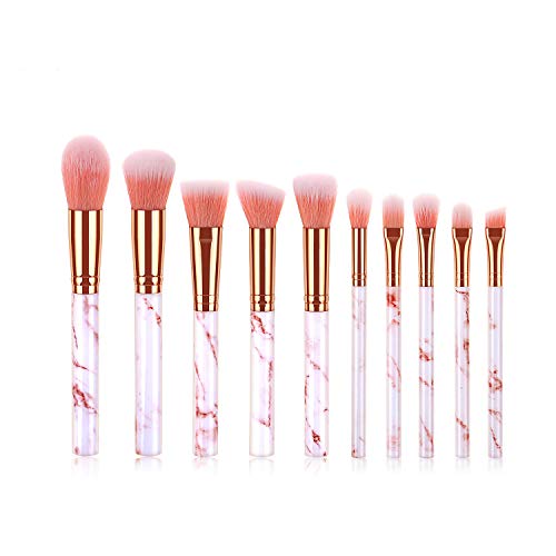 Marble Makeup Brushes Set 10 Pieces Professional Cosmetic Makeup Brush Kit with Rubber Handle Synthetic Bristle for Face Powder Foundation Blush Blending Eye Shadow Concealer (Pink)