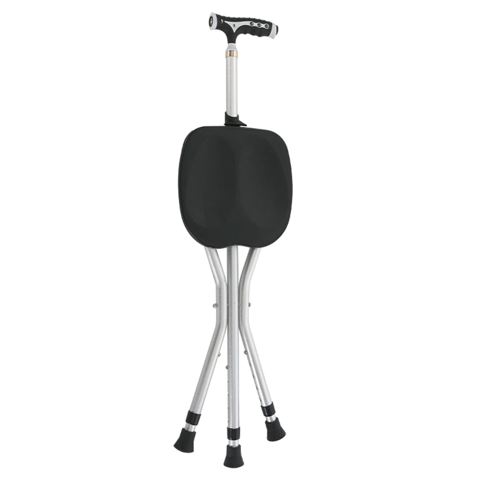 GX Asiento de bastón plegable, silla de muleta ajustable en altura con luz LED, asiento de bastón de aleación de aluminio antideslizante, para personas mayores, discapacitados al aire libre, de espera