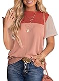 Dokotoo Oversized t Shirts for Women y2k Color Block Cute Tee Top Spring Summer Business Casual Tops and Blouses 2025 Fashion Trendy Red XX-Large