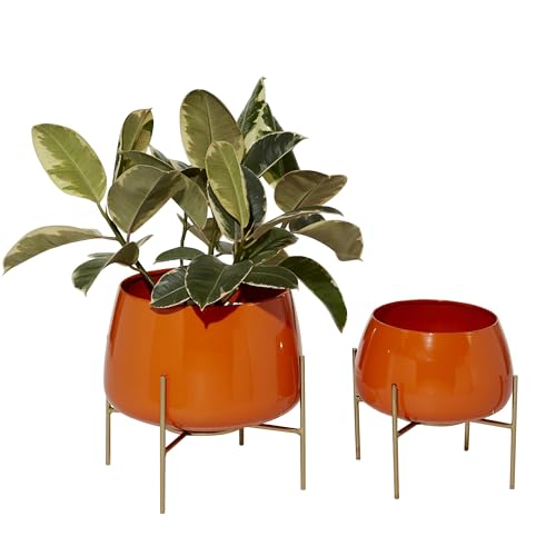 Deco 79 Metal Indoor Outdoor Planter Small Planter Pot with Removable Stand, Set of 2 Planters 8', 10'H, Orange