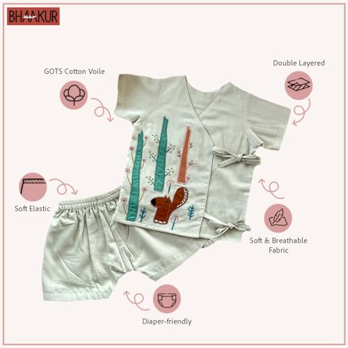 Image of Organic Cotton Jhabla Set for Infants and Toddlers | Front Buttons Unisex Jabla | Soft Mulmul