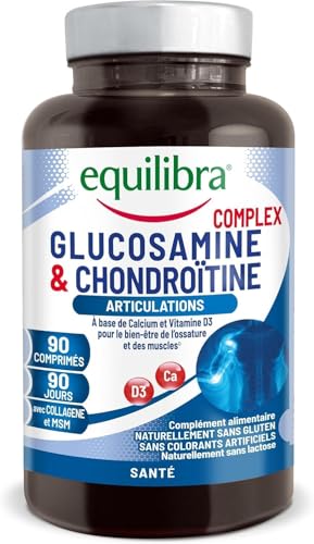 Equilibra, Glucosamine & Chondroïtine Complex, Supplément de Glucosamine et Chondroïtine, avec MSM, Calcium, Zinc et Vitamine D3, Pour les Articulations, 90 Comprimés