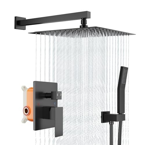 Bathroom Shower Faucet Set, 10 in Rainfall Shower Head With Handheld Combo, Wall Mounted Shower System Shower Fixtures With Pressure-Balanced Valve,Ma