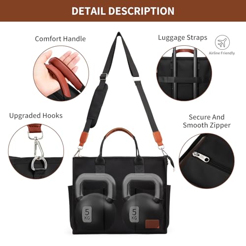 Canvas Tote Bag for Women with 11 Pockets, 15in Laptop Bag, Zippered Work Purse & Adjustable Strap for Travel, College, Work3