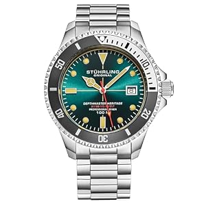 Stuhrling Depthmaster Heritage Diver Swiss Quartz Watch, 42mm, Stainless Steel, 100M Water Resistant