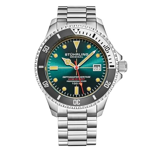 Stuhrling Depthmaster Heritage Diver Swiss Quartz Watch, 42mm, Teal Dial, Stainless Steel, 100M Water Resistant (Teal)