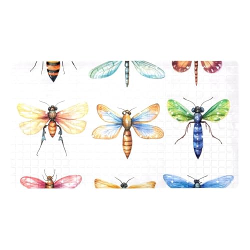 Coloridas alfombras de baño de la colección de libélula y mariposa para bañera, antideslizante, rectangular, alfombrilla de ducha con ventosas, lavable a máquina, 15.7 x 27.9 pulgadas
