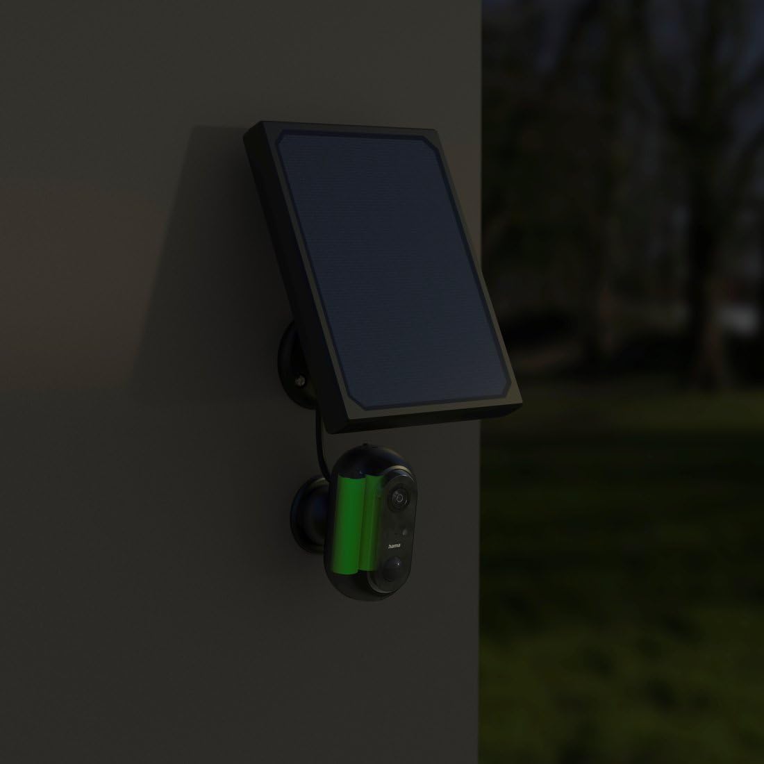 Hama Überwachungskamera (WLAN Kamera f. außen mit Akku u. Solar, Outdoor Kamera per Sprache/App steuern, wetterfeste Außenkamera, Bewegungsmelder, Nachtsicht, 2-Wege-Audio, Aufzeichnung, FullHD) schw.