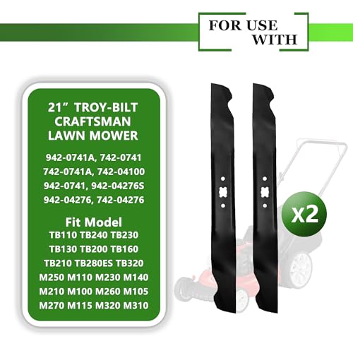 2 Pack Lawn Mower Mulching Blade 21\" Cutting Decks Compatible with Troy Bilt Cub Cade Craftsman MTD Replaces 742-04100, 742-0741, 742-0741A, 942-0741 942-0741A 21 Inch