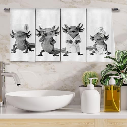 ChenCraty Funny Axolotl Bathroom Hand Towels, Axolotl Gifts for Girls Boys, Animal Lover Gifts Decorative Hand Towels for Bathroom Washroom Toilet Restroom, 16x24 Inches Set of 4 by ChenCraty - Used condition - Image 2