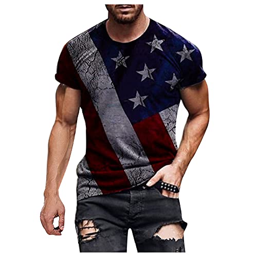 Misaky Men's American Flag Tops Blouse Summer 3D Digital Printing Independence Day T-shirt Short Sleeve Blouse, Dark Blue, X-Large