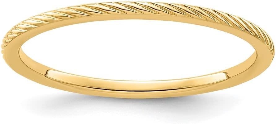 Diamond2Deal 14k Yellow Gold 1.2mm Twisted Wire Pattern Stackable Band Ring Size 7.5