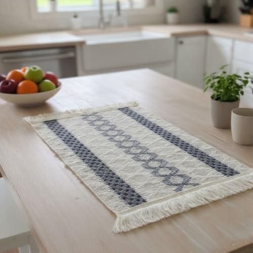 Image of HomeCloud Croshia Woven Table placemat - Heat Resistant, Washable Table Decoration for Dining, Office, Kitchen, Hotel, and Home (Rec White Grey, Set of 2)