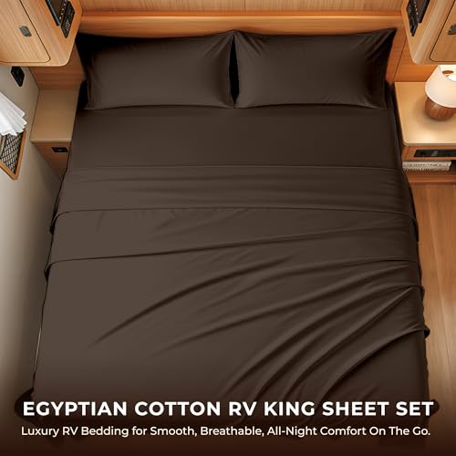 Image of SGI bedding 100% Egyptian Cotton Sheets RV King Size - 600 Thread Count Sheets Set, Soft, Cooling, 15 inch Deep Pocket, Luxury Hotel Bedding, Breathable, Durable - Chocolate