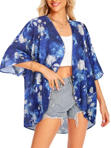 Image of Women Kimono Cardigans Casual Summer Tops Cover up Open Front Floral Print Resort Wear 2026