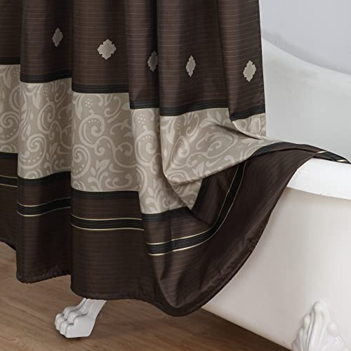 Mvsuta Seville Farmhouse Tan Polyester Bronze Striped Chocolate Cloth Classic Shower Curtain,Decorative Vintage Waterproof Printed Fabric Brown Bathroom Curtains,72" W X 72" L #TOP5