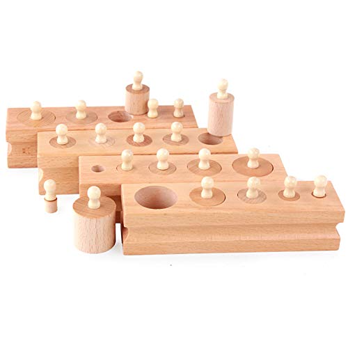 Adena Montessori Wooden Small Cylinders Block,Knobbed Cylinder Socket,Montessori Materials Wooden Cylinders Ladder Blocks,Sensorial Educational Tools Preschool Early Learning Toys for Kids (Set of 4)