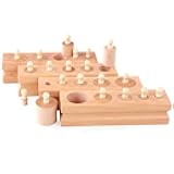 Wooden Small Cylinders Block,Knobbed Cylinder Socket,Montessori Materials Wooden Cylinders Ladder Blocks,Sensorial Educational Tools Preschool Early Learning Toys for Kids (Set of 4)