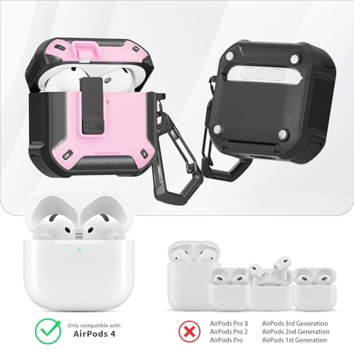 Image of for AirPods 4 Case with Magnetic Secure Lock Clip and Phone Stand, Compatible with Magsafe Charging, with Carabiner&Cleaner kit for Apple iPod 4th Generation Cover(2024) Men Women (Pink)