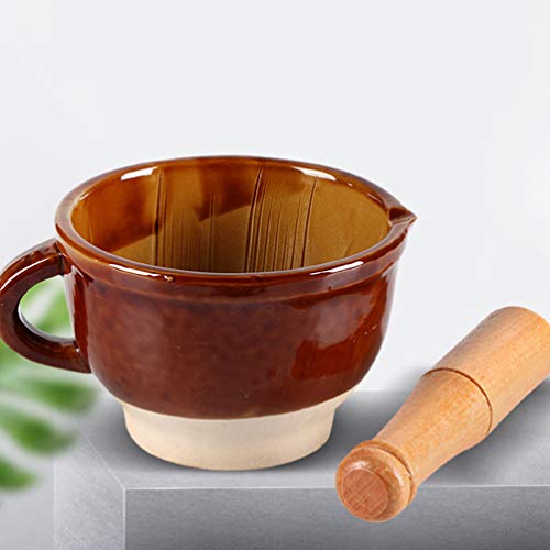 Cabilock 1 Conjunto de Almofariz E Pilão de Cerâmica Guacamole Tigela de Madeira para Especiarias Te
