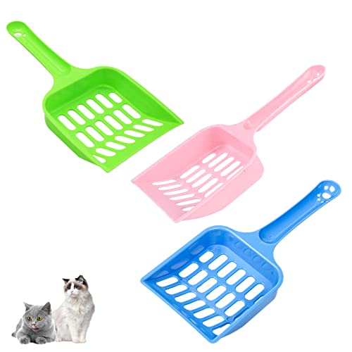 ANYUANKW Pack of 3 Cat Litter Scoop, Plastic Cat Litter Scoop, Litter Scoop, Cat Litter Tray with Long Handle for Pets, Cats, Kittens