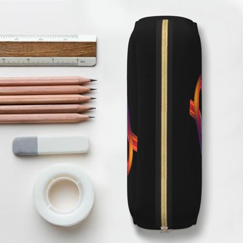 Image of Cute Initial Pencil Case for Kids Simple Leather Pencil Pouch for Boys Girls Letter Design Pencil Box Pen Bag Pencil Pouch Office Stationery Organizer, Rainbow Letter B