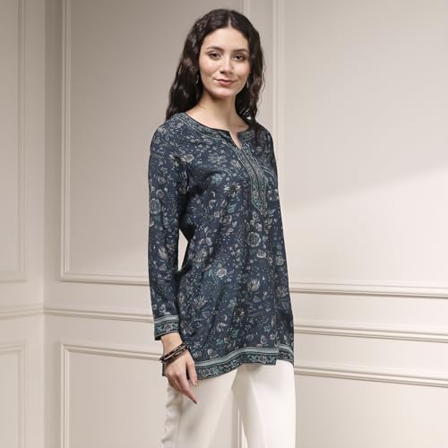Image of BIBA Women's Polyester Printed Straight Kurti