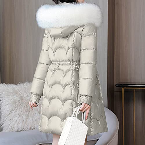 Shiny Long Coats For Women Faux Fur Hooded Puffer Jacket Slim Fitted Padded Down Jackets Cold Weather Warm Outwear #TOP3