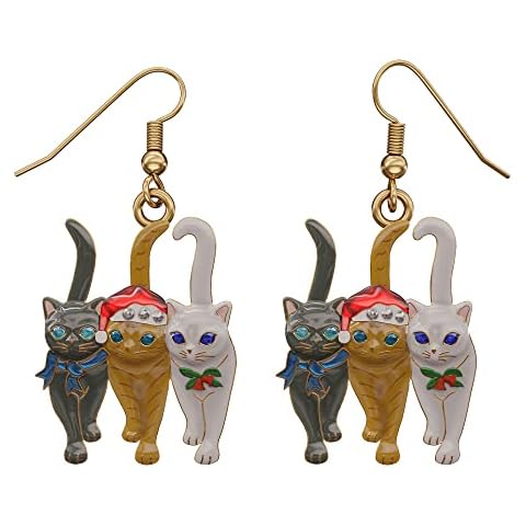 Lova Jewelry Christmas Holiday Triple Cat Charm Jewelry Cute Animal Enamel Earrings Cover