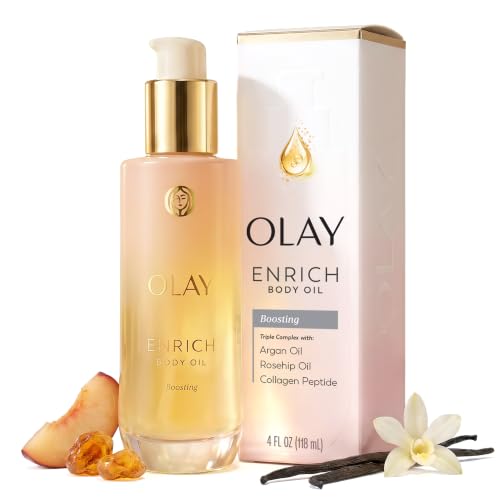Olay Enrich Boosting Body Oil for Women, with 3-in-1 Oil + Serum Complex with Argan Oil, Rosehip Oil, and Collagen Peptide, Free of Sulfates, Parabens & Phthalates, Vanilla Plum & Amber Scent, 4 fl oz - image 1