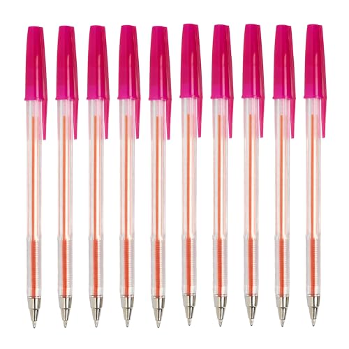 SOMCO - Pack Of 10 Pink Biro Ballpoint Pens - Medium Tip