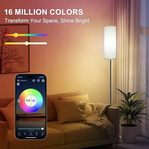 FRIDEKO HOME Floor Lamps for Living Room, Dimmable Colors Temperature & Brightness, 67" Modern Floor Lamp with Remote, Tall Standing Lamps for Kid Room Bedroom Office, White Shade 9W RGB Smart Bulb - 1