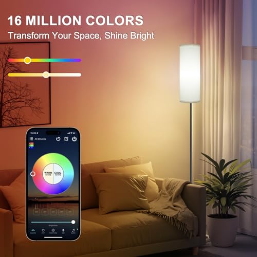 Image of FRIDEKO HOME 2 Pack Floor Lamps for Living Room, Dimmable Colors Temperature & Brightness, Modern Floor Lamp with Remote, Tall Standing Lamps for Living Room Bedroom Office, White Shade 9W Smart Bulb
