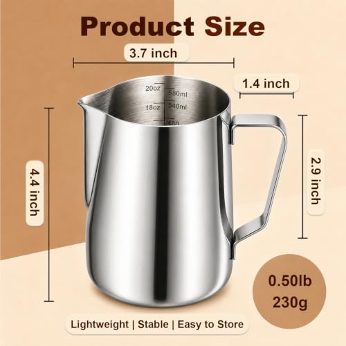 Image of Saiveina Milk Frothing Pitcher, 20oz Milk Frother Cup Stainless Steel