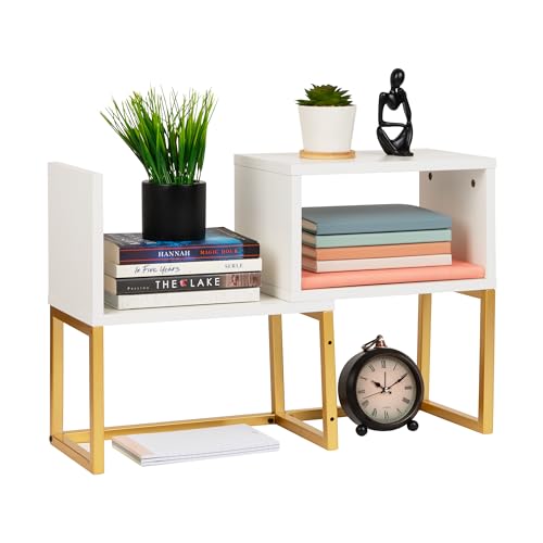 Mind Reader Floating Shelves, Wall-Mounted Office Organizers, Modern MDF Display Storage with Metal Rail, Metal. MDF, Set of 2, White