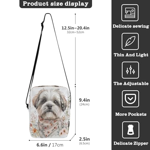 Cute Watercolor Dog Face Floral men's messenger bag mens crossbody bag Woman Shoulder Handbags Adjustable Strap for business outdoor sports3