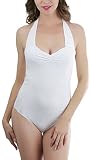 ToBeInStyle Einteiliger bedruckter Damen-Badeanzug, Halb süßer Herzausschnitt – Weiß, XX-Large
