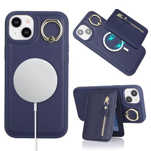 Coque iPhone 14 Plus bleu foncé avec étui portefeuille pour voyage