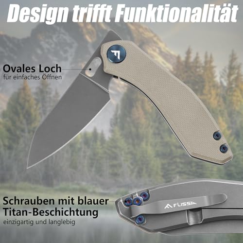 FLISSA Klappmesser Taschenmesser mit G10-Griff, Gefaltete Länge 9 cm, Scharfes Einhandmesser Messer Outdoor Messer ohne Verriegelung, sehr kompakt, für Jagd Camping, braun – Bild 6
