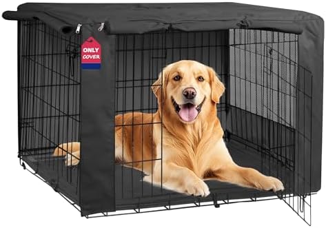 HiCaptain Breathable Dog Crate Cover 48 Inch, Durable Heavy Duty Kennel Cover, Dual Zippered Panels, Windproof Waterproof UV-Resistant(Black)