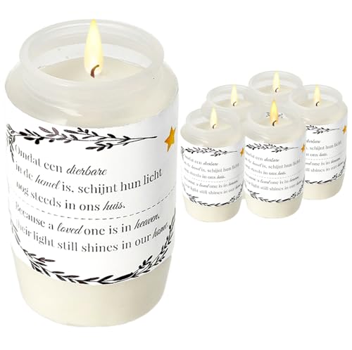 Bougies commémoratives en verre blanc - Lot de 6 bougies funéraires d'extérieur pour cimetière