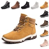  Botas Hombre Invierno Piel Botas Mujer Nieve Antideslizante Cálido PU Cuero Botines Mujer Planas Senderismo Snow Boots E Marrón Claro 42