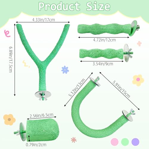 Image of PINVNBY 5 Pack Bird Perch Resin Bird Beak Grinding Stone Parrot Cage Stand Platform Foot Claws Trimmer Chew Toy Cage Accessories for Budgie Cockatiel Conure Lovebird Finch (Green)