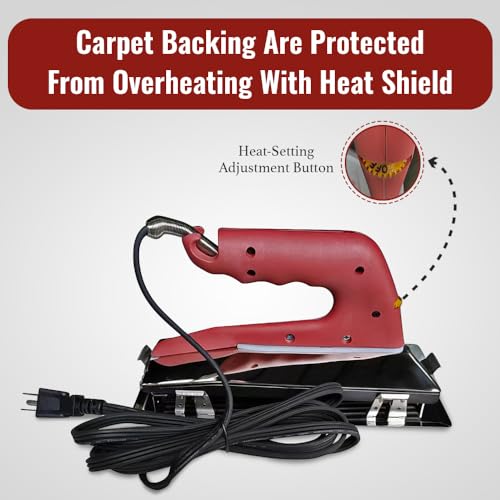 ZY377 10in. 800-Watt Carpet Seaming Iron, Carpet Joining Tape - Super Heat Bond Seaming Red Stitch and Seaming Roller Spiked Star Grooming Carpet Pile Roller
